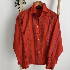 Alpana Bawa Designer Men’s Orange Cotton Button‑Down | Hand‑Embroidered Shirt M